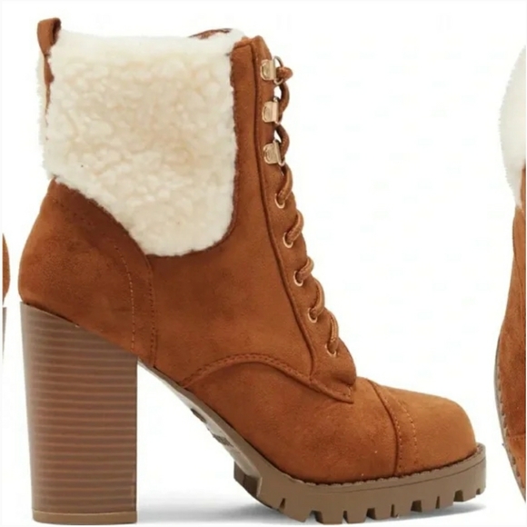 Shoes - New Sassy Faux Shearling Cuff Lug Sole Bootie